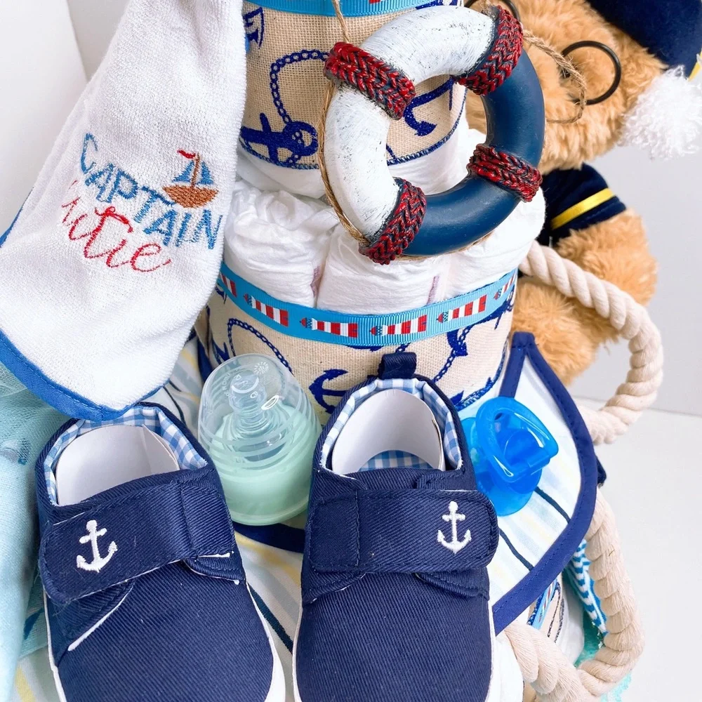 Nautical Captain Boat Diaper Cake, Baby Shower Gift